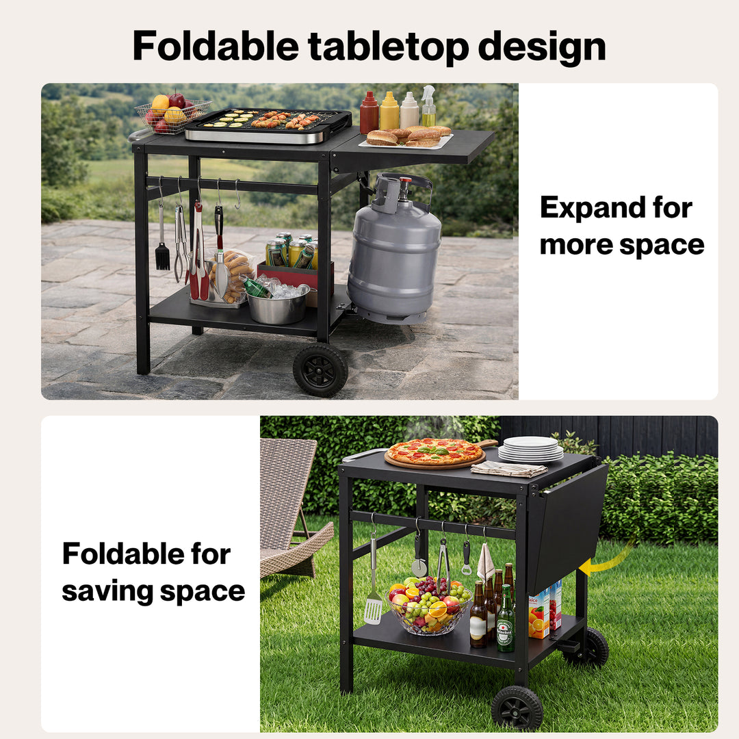 Outdoor Kitchen Cart Mobile Foldable Food Prep BBQ Grill Dining Table