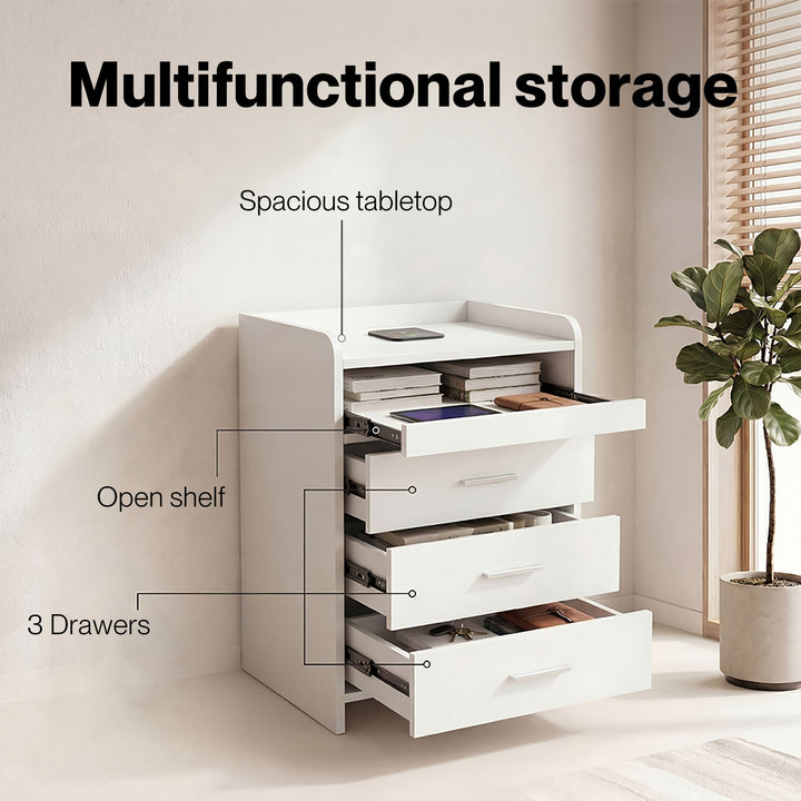 Smart Bedside Table USB Wireless Charging Motion Sensor Light Nightstand