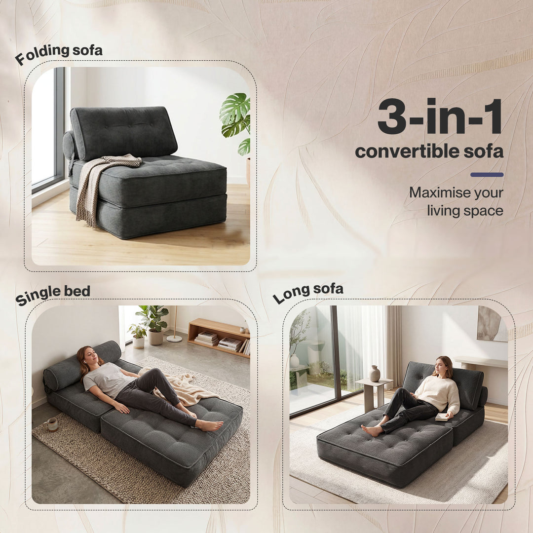 Convertible Sofa Bed Foldable Single Sleeper Bed Compact Living Room Grey