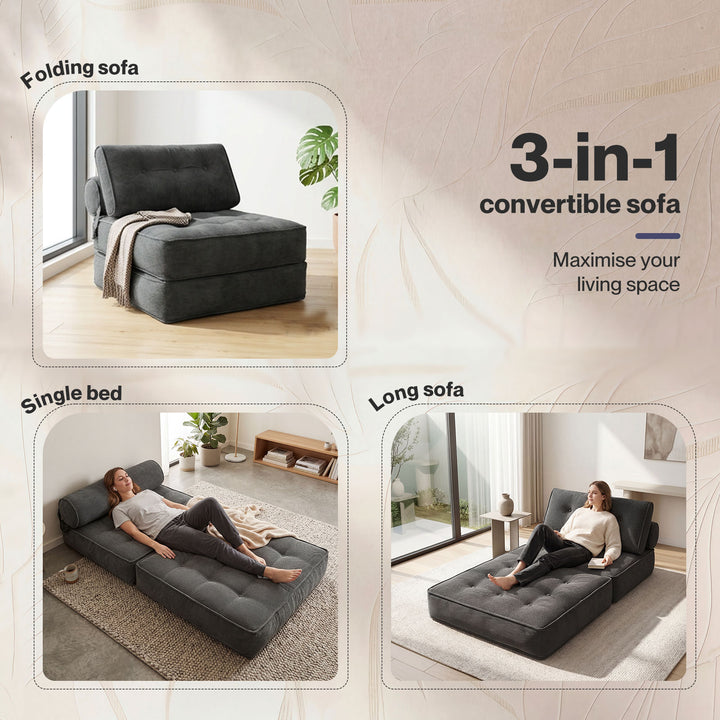 Convertible Sofa Bed Foldable Single Sleeper Bed Compact Living Room Grey