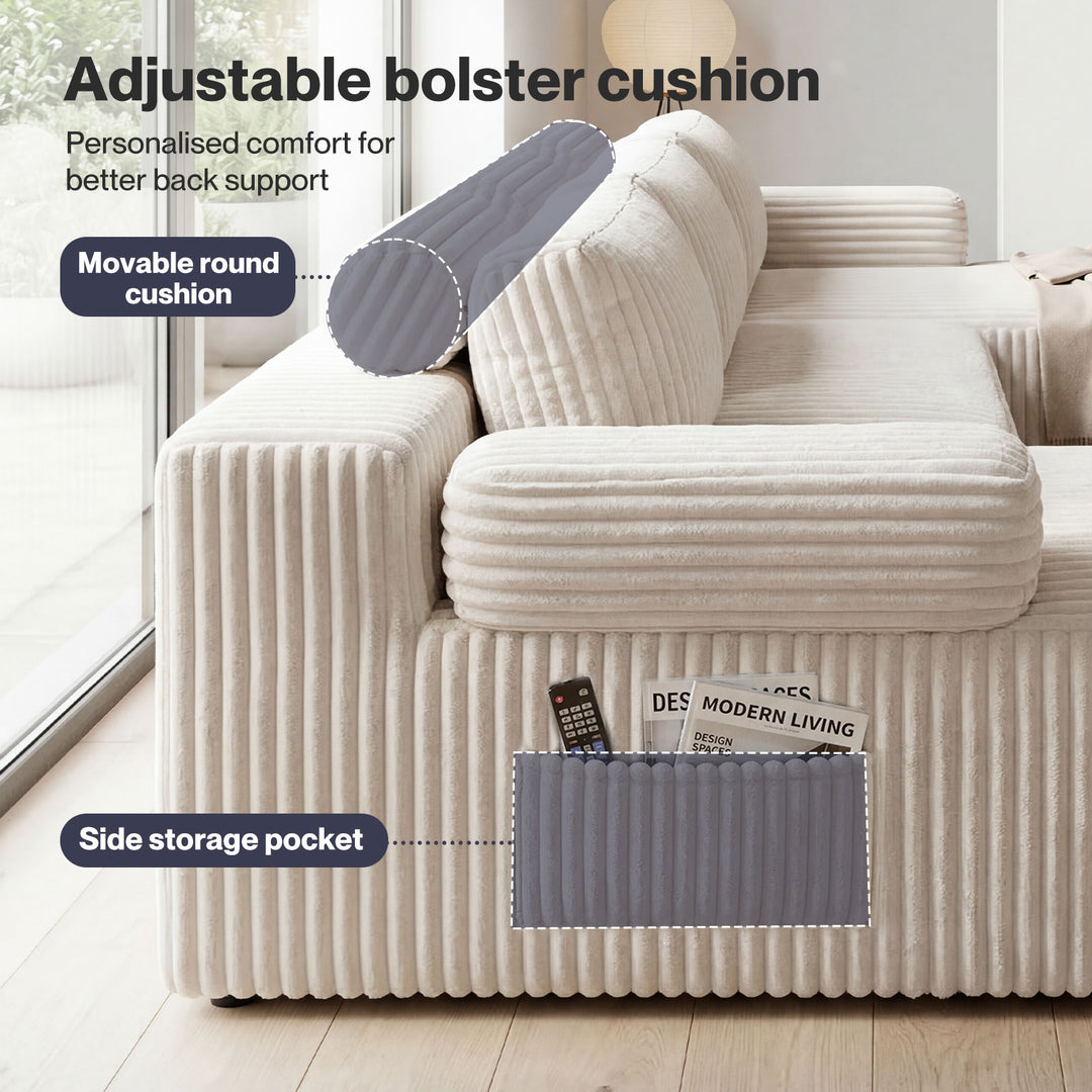 Modular Sofa Lounge Set Corduroy U Shaped Sectional Cloud Couch Beige