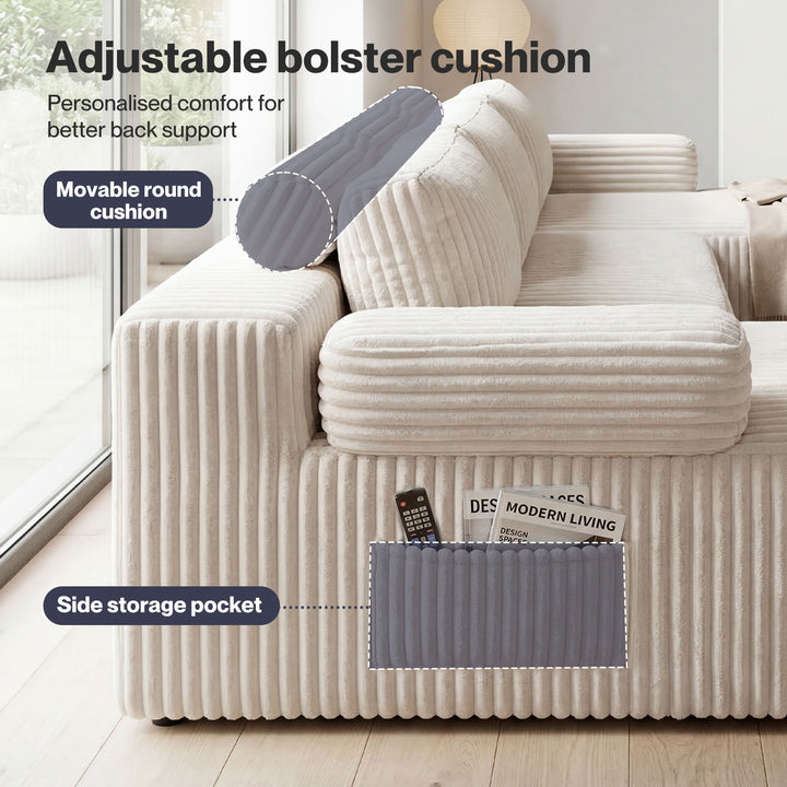 Modular Sofa Lounge Set Corduroy U Shaped Sectional Cloud Couch Beige