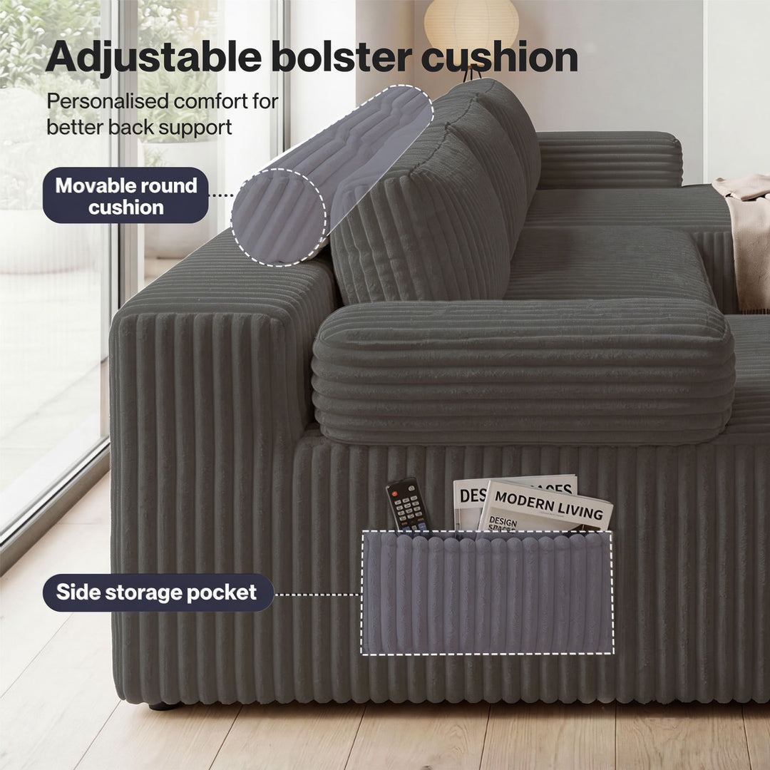 Modular Sofa Lounge Set Corduroy U Shaped Sectional Cloud Couch Grey