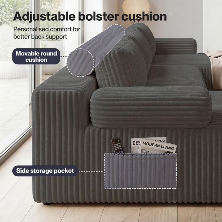 Modular Sofa Lounge Set Corduroy U Shaped Sectional Cloud Couch Grey