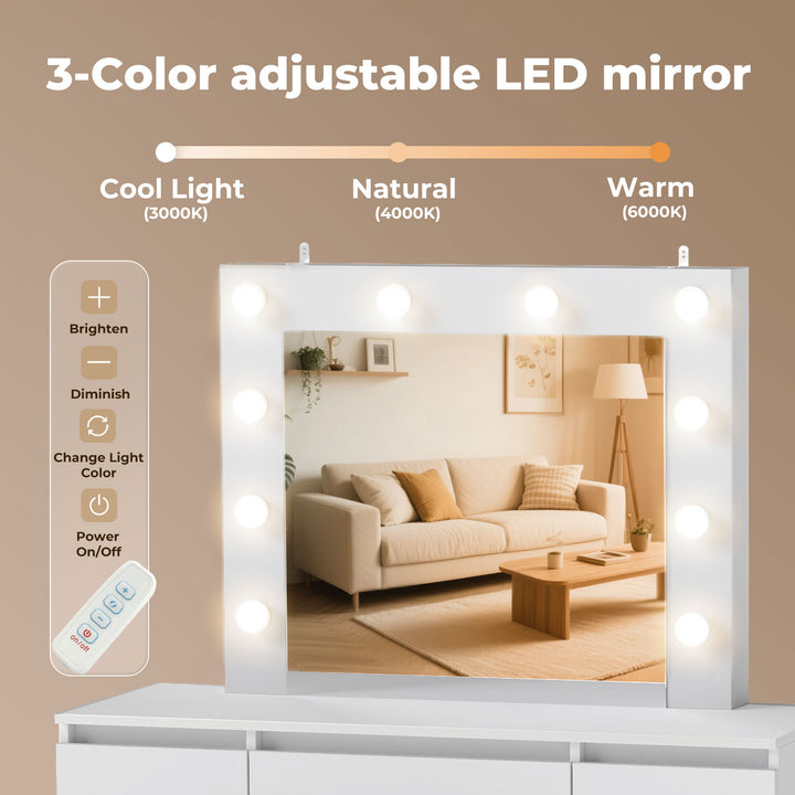 Dressing Table Stool Set 10 Bulbs Makeup Mirror Vanity Desk Cabinet White