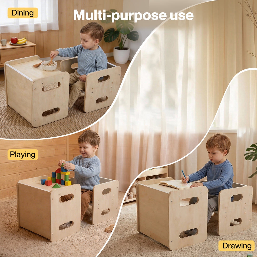 Kids Table and Chair Set Dining Adjustable Toddler Activity Desk Wood