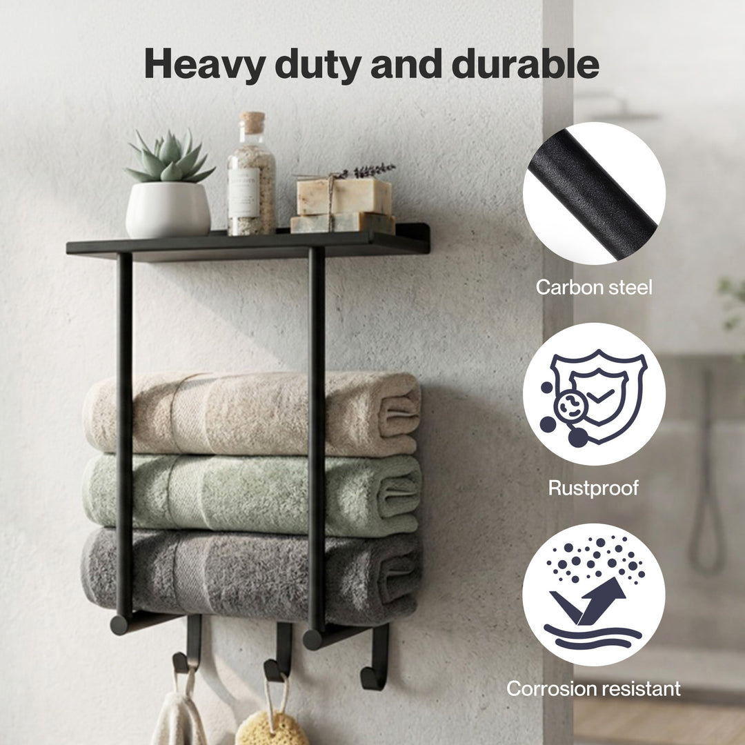 Wall Mounted Towel Rack Towel Holder 3 Hooks Bathroom Towel Storage