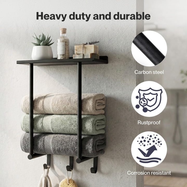 Wall Mounted Towel Rack Towel Holder 3 Hooks Bathroom Towel Storage