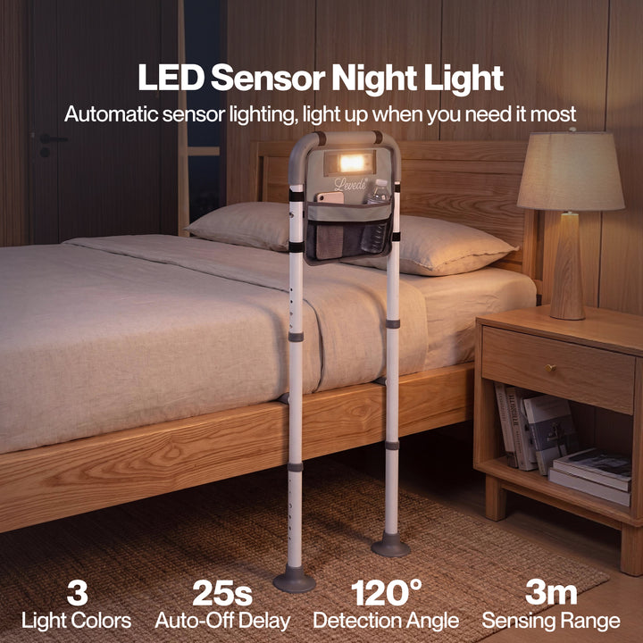 Bed Rail Elderly Adjustable Safety Handle Bed Assist Motion Sensor Light