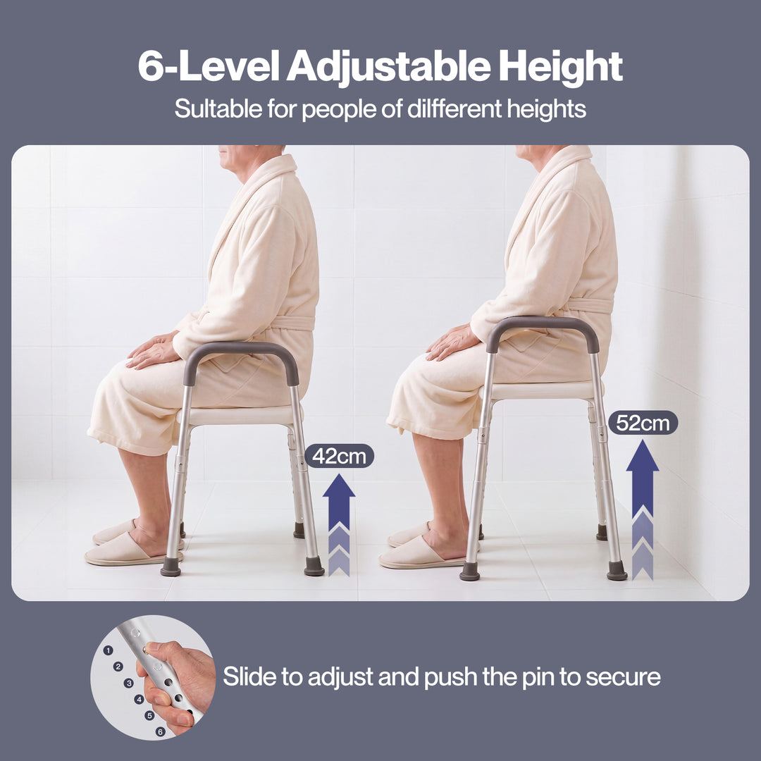 Adjustable Shower Chair Bath Seat with Arms Portable Non Slip Bathroom