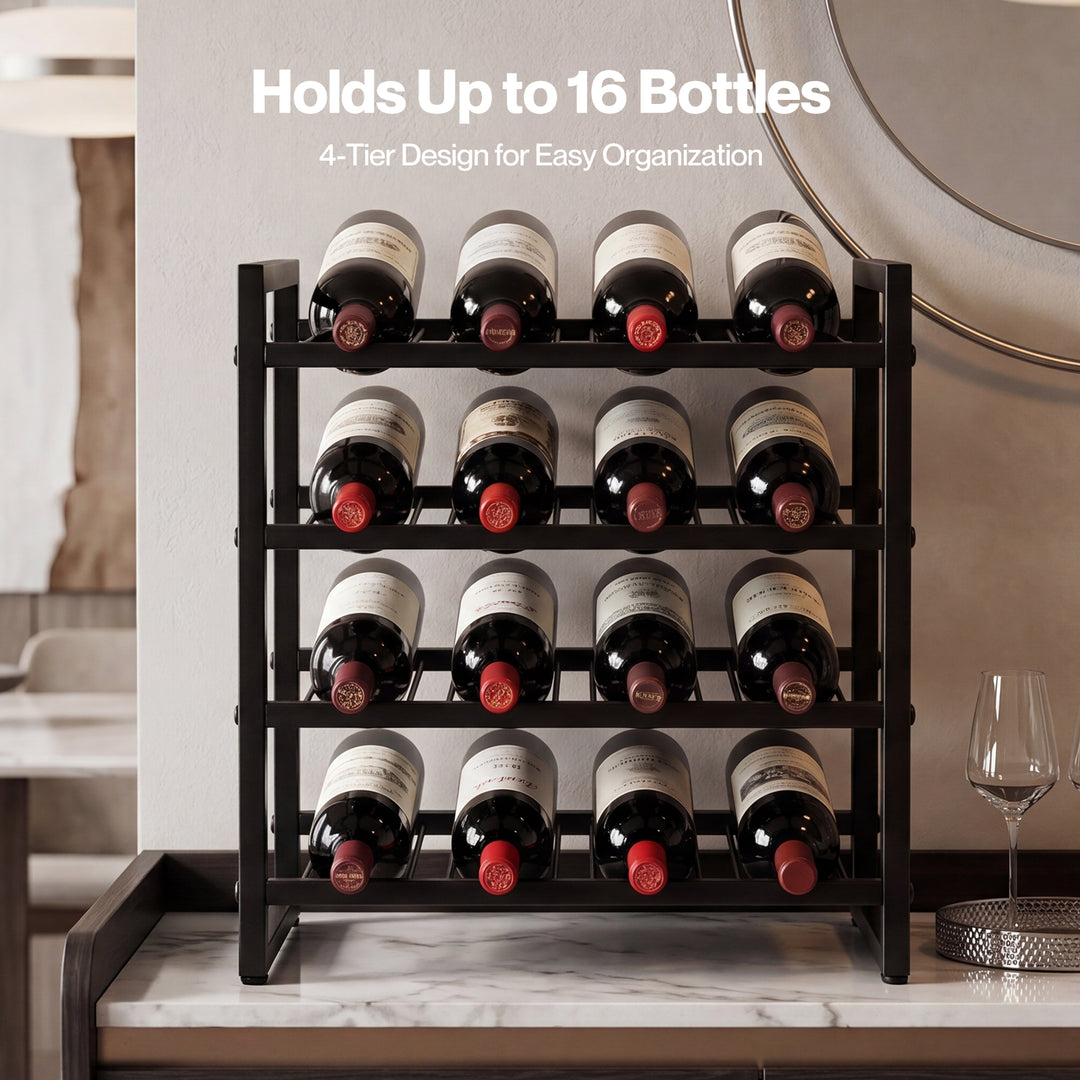 Wine Rack 16 Bottle 4-Tier Metal Display Storage Organizer Adjustable Bar