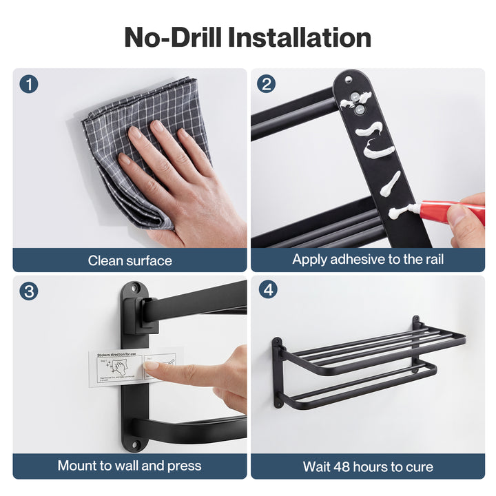 Towel Rack Bathroom 2 Bars Rail Holder Wall Mounted Storage Shelf Black