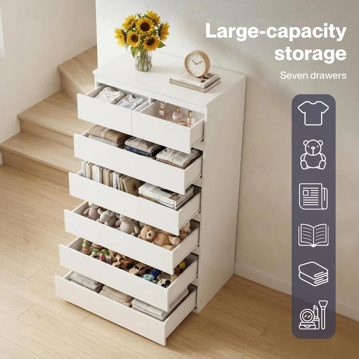 Tall Storage Cabinet 7 Chest of Drawers Dresser Bedroom Cupboard Tallboy