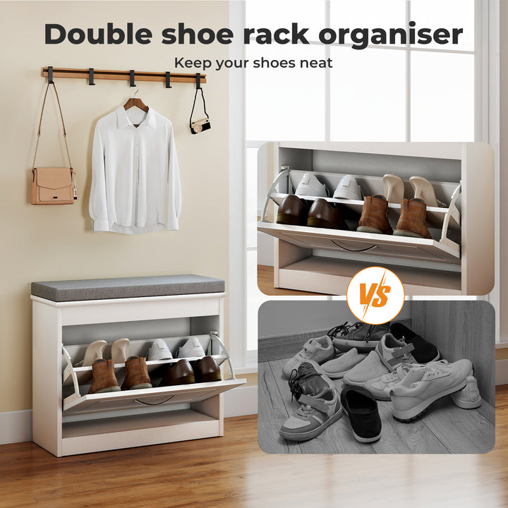 60cm Shoe Rack Storage Cabinet Bench Cosy Padded Seat Organiser Cupboard