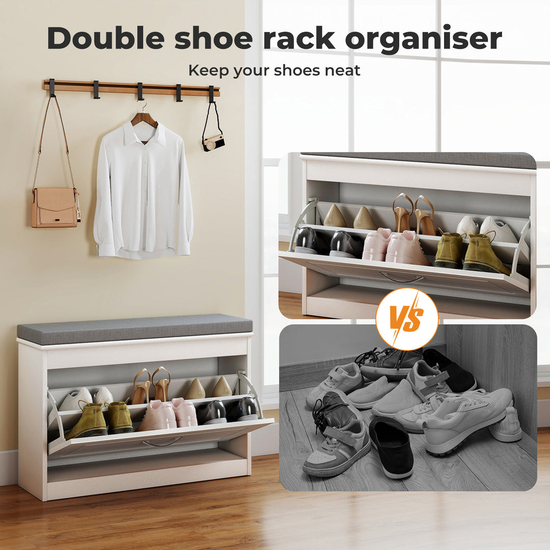 75cm Shoe Rack Storage Cabinet Bench Cosy Padded Seat Organiser Cupboard