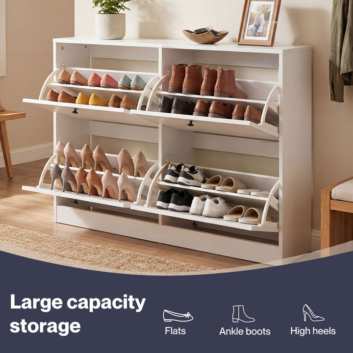 Shoe Cabinet 4 Flip Drawers Vertical Storage Rack Organiser Entryway