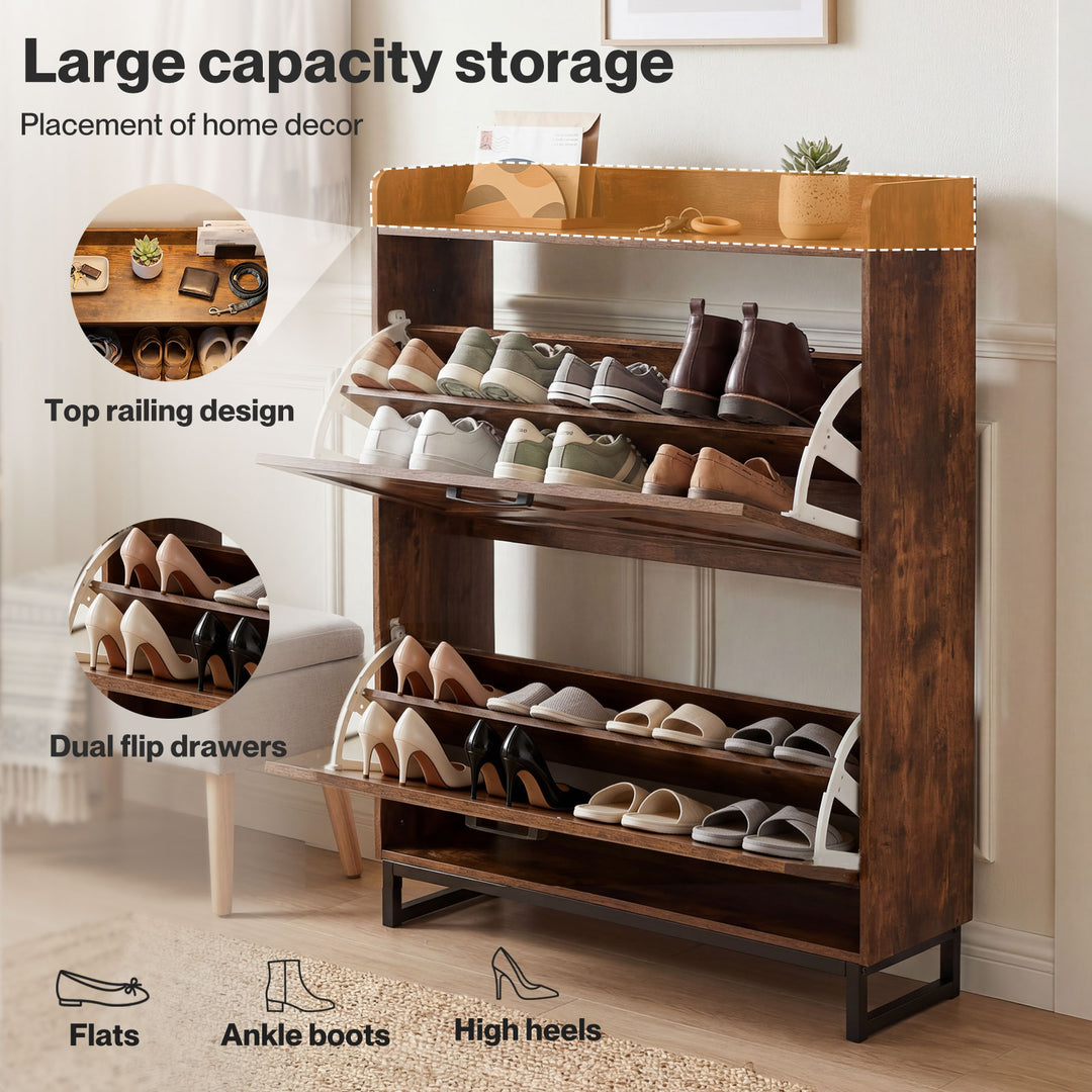 Shoe Cabinet 2 Flip Drawers Storage Organiser Removable Shelf Hallway
