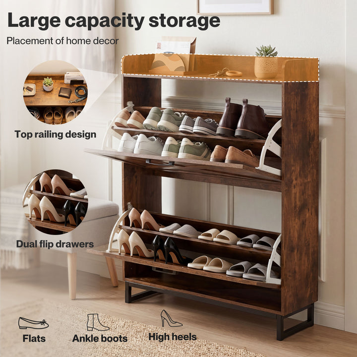 Shoe Cabinet 2 Flip Drawers Storage Organiser Removable Shelf Hallway