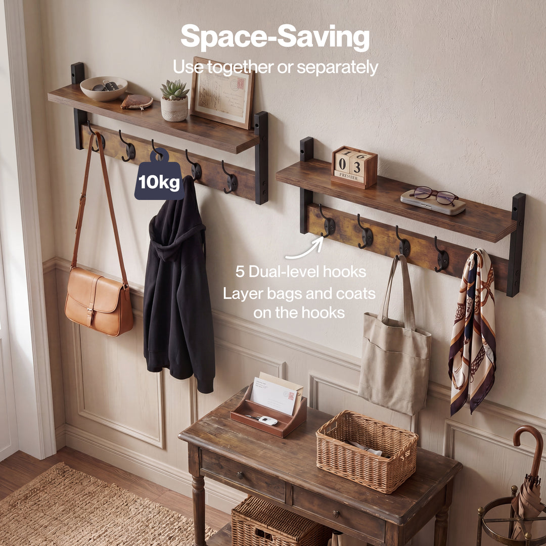 Coat Rack Shelf Wall Mounted Entryway Double Hook Wall Floating Hat Rack