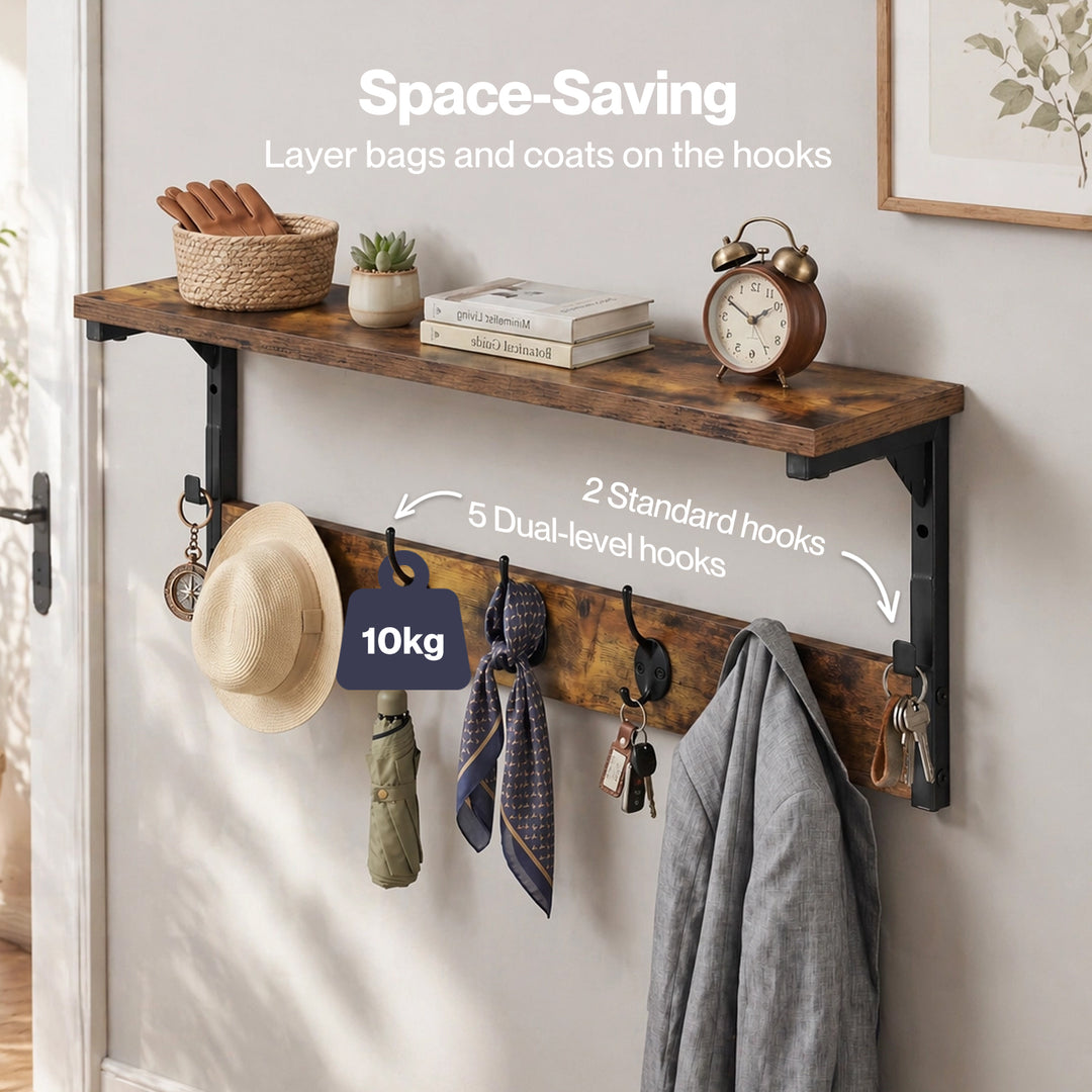 Coat Rack Shelf Wall Mounted 7 Hooks Wall Floating Hat Rack Living Room