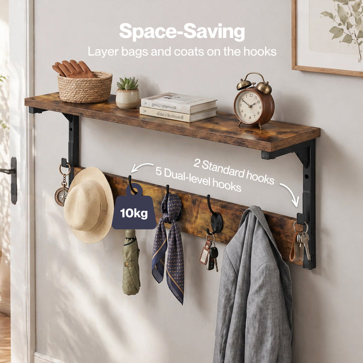 Coat Rack Shelf Wall Mounted 7 Hooks Wall Floating Hat Rack Living Room