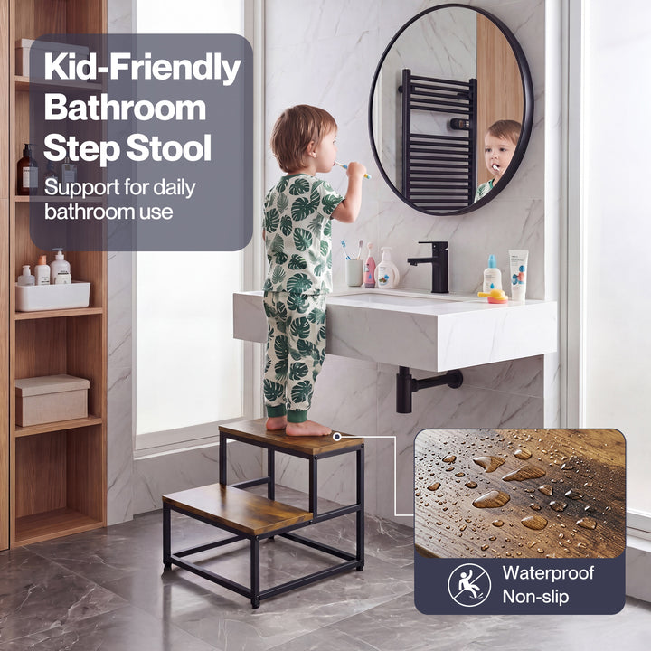 2-Step Stool Non Slip Portable Bathroom Kitchen Kids Adult Pet Use Brown