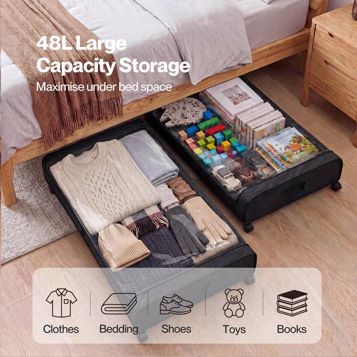 2X Under Bed Storage Containers for Shoe and Apparel Clear-Lidded