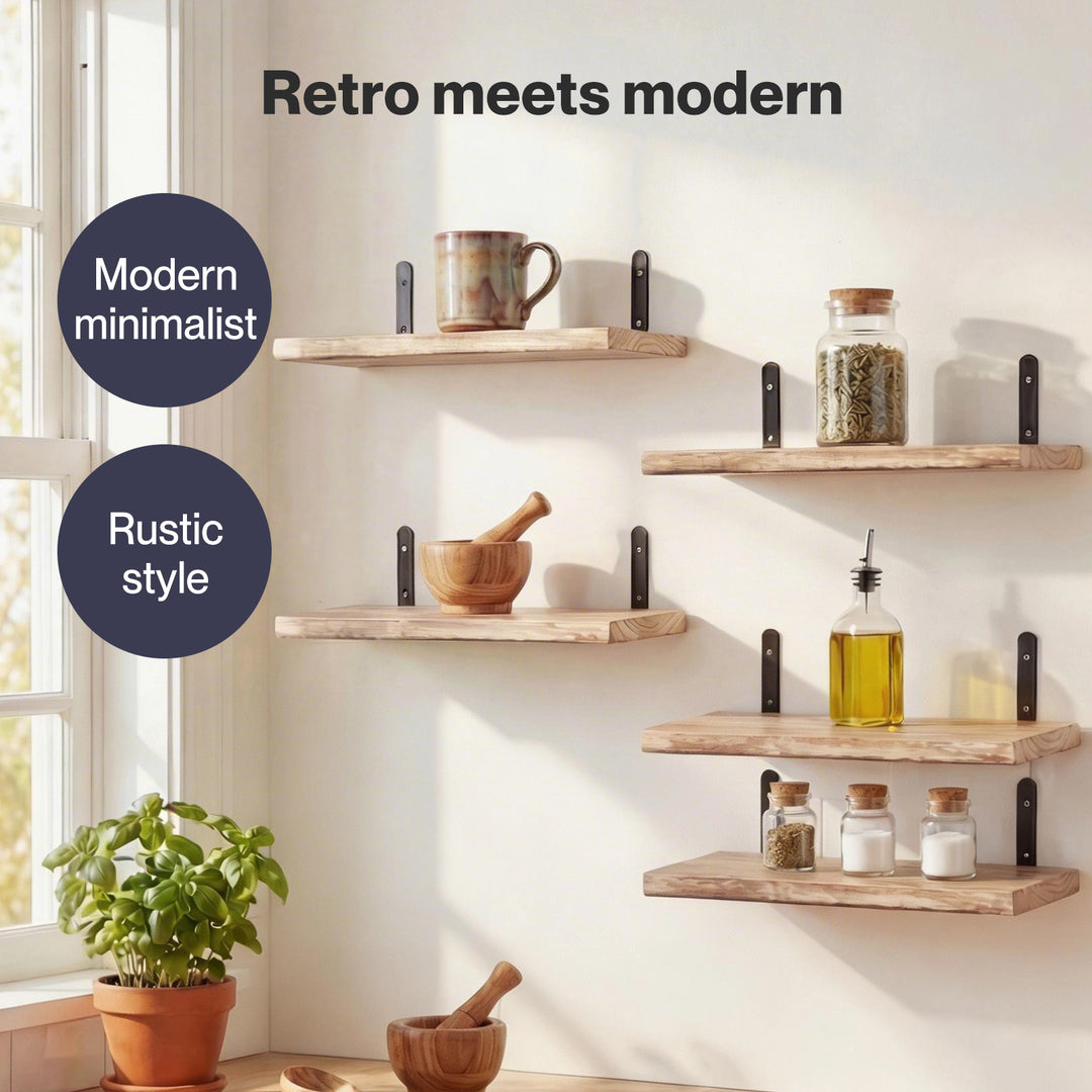 Floating Wall Shelves 5Pcs Wood Wall Mounted Rustic Display Rack Bedroom