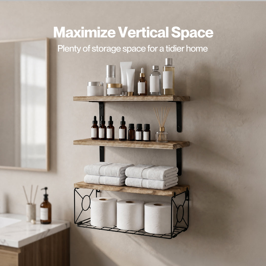 Floating Wall Shelf 3 Pcs DIY Wall Mount Shelves Book Display Rack Basket