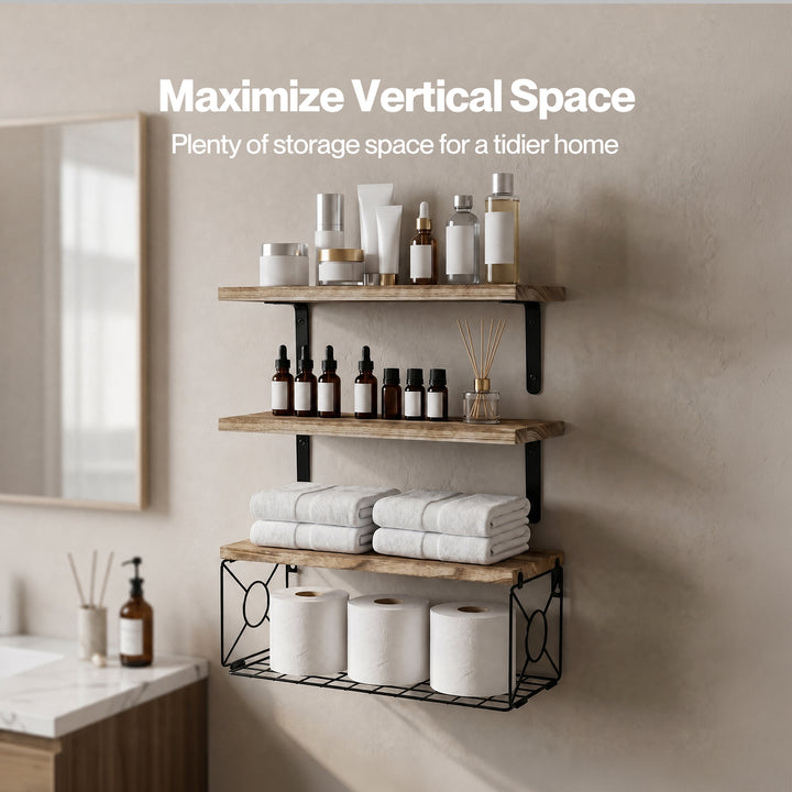 Floating Wall Shelf 3 Pcs DIY Wall Mount Shelves Book Display Rack Basket