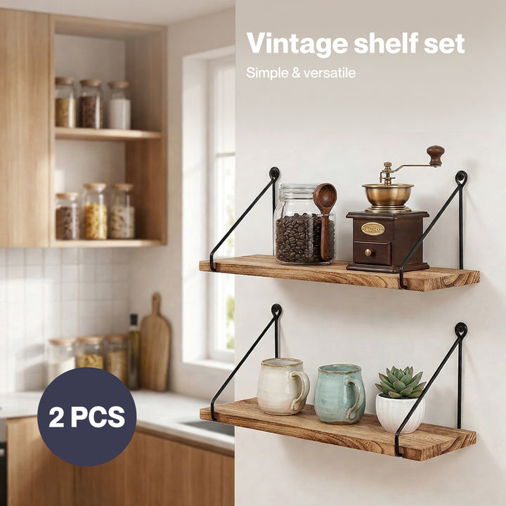 Floating Wall Mounted Shelves Rustic 2Pcs Storage Display Bedroom Kitchen