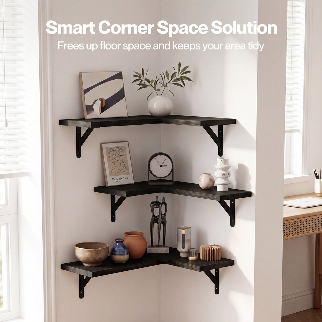 Corner Floating Shelves 3Pcs L-Shaped Wall-Mounted Living Room Storage