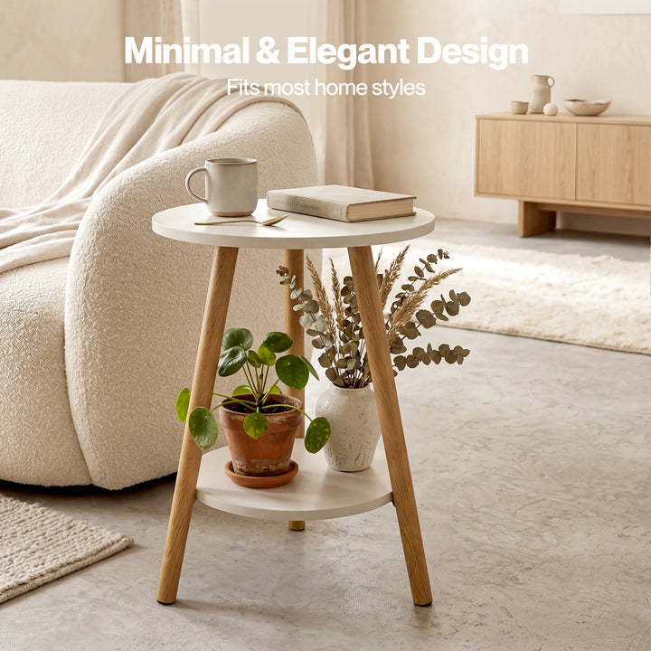 Round Coffee Table 2-Layer Living Room End Tables Bedroom Side Table