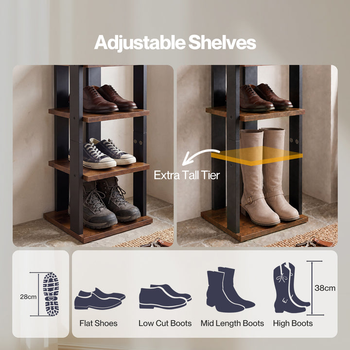 Narrow Shoe Rack Vertical 9-Tier Shoe Storage Organiser Shelf Side Hooks