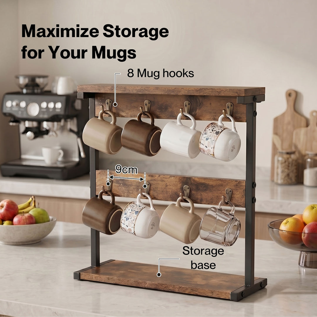 Mug Rack 8 Hook Storage Holder Stand Kitchen Counter Cup Organizer Rustic