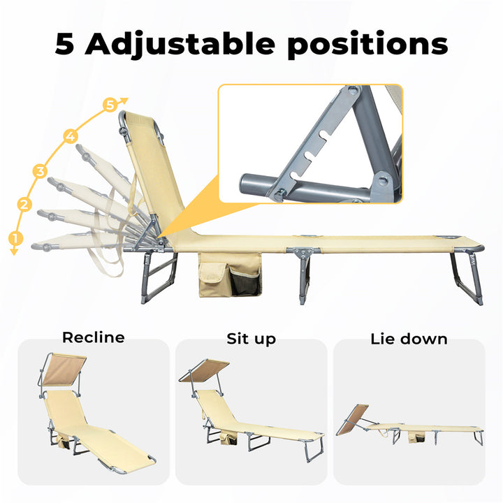 Folding Beach Lounge Chair Portable Sun Lounger Deck Outdoor Khaki