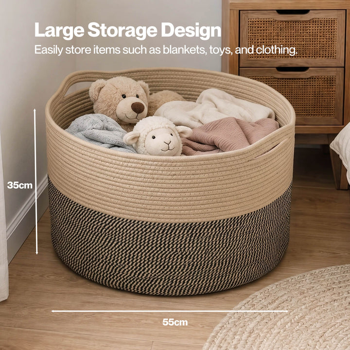 Blanket Basket Large Cotton Rope Jute with Handles Foldable Home Yellow