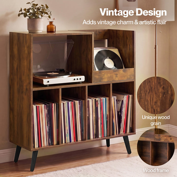 Record Player Stand Vinyl Holder Cabinet Turntable Table 300+ Albums