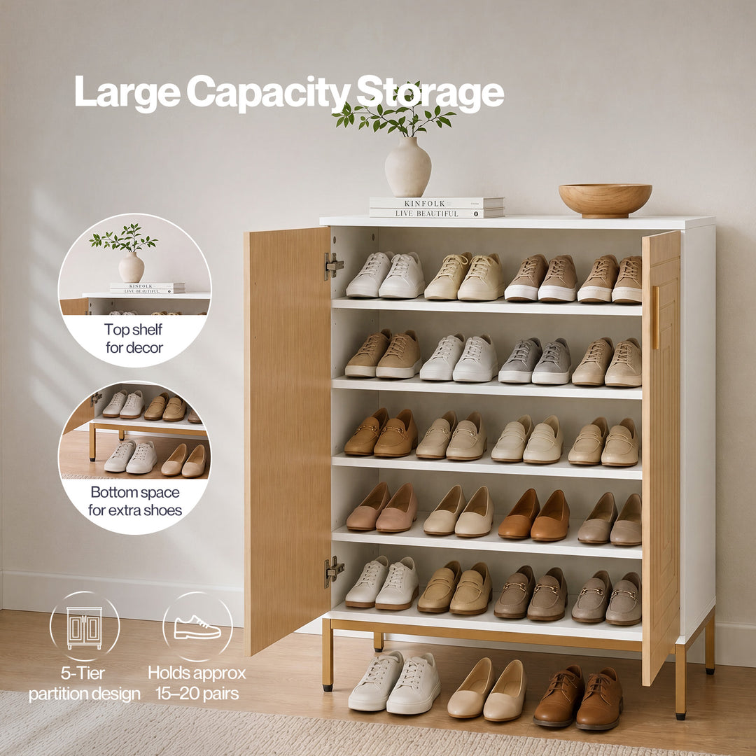 Shoe Cabinet Adjustable Shelves 20 Pairs 5-Tier Shoe Rack Entryway White