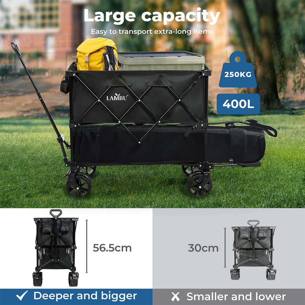 Lambu Folding Wagon Cart 400L Double Decker Camping Shopping Trolley Wheels