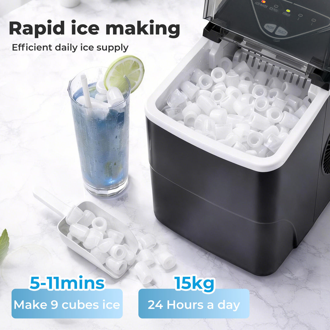 Portable Ice Maker Machine with Self-Cleaning For Home Bar Black