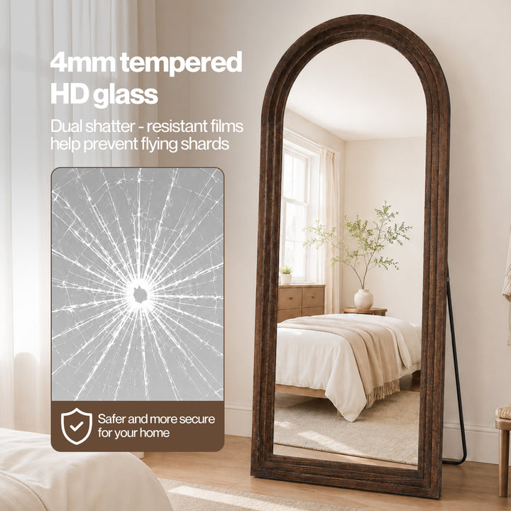 Mirror Full Length 4mm Tempered Glass Stand Lean Mount Bedroom Brown