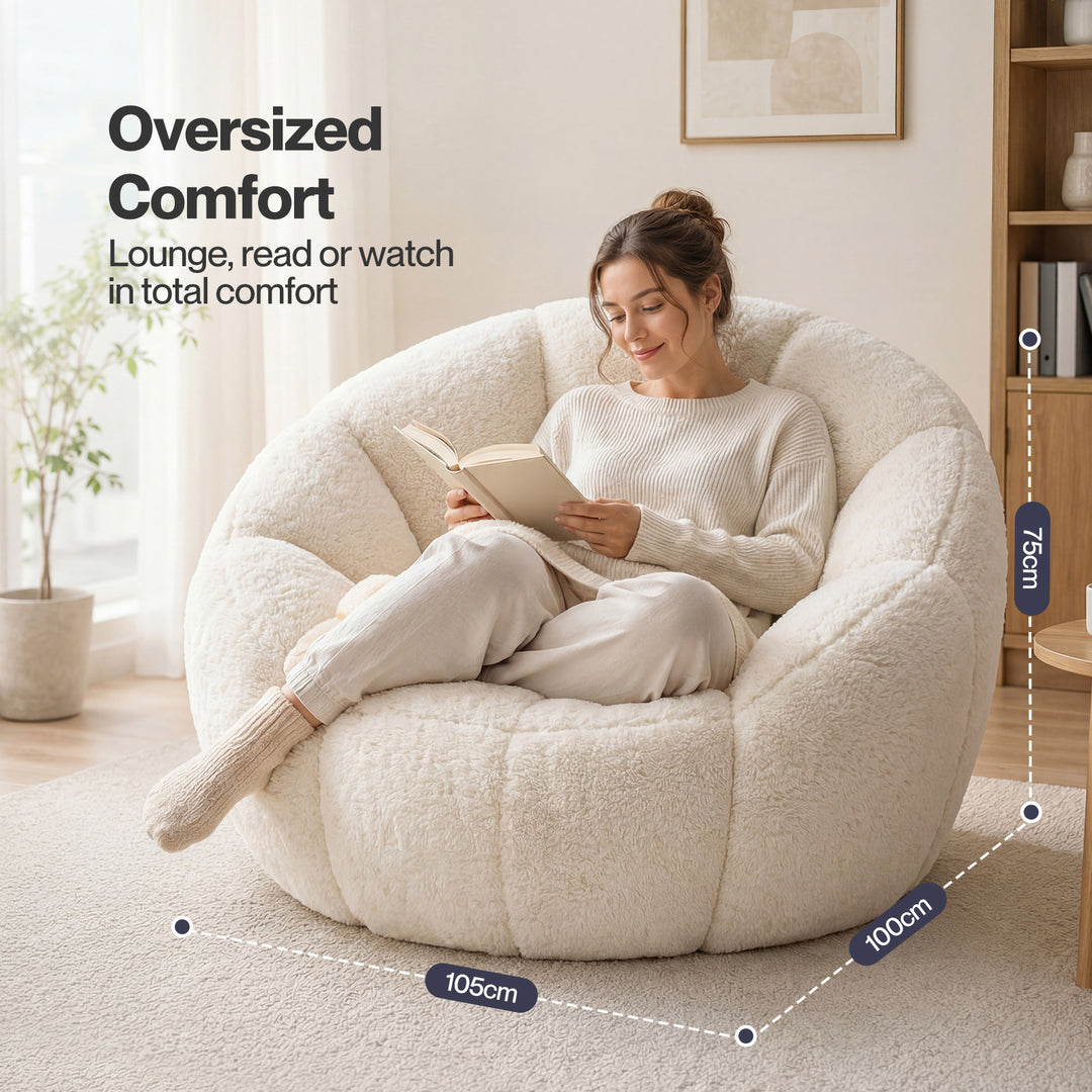 Bean Bag Chair Faux Rabbit Fur Floral Shaped Reading Sofa Chair White