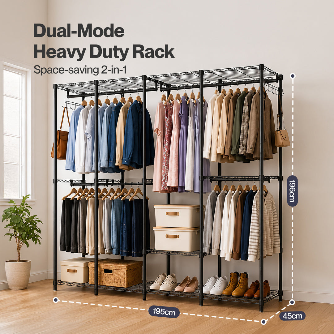 Heavy Duty Clothes Rack Organizer 500kg Carbon Steel Bedroom
