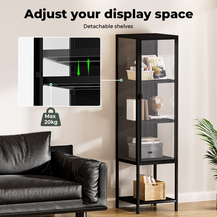 Display Cabinet With Glass Door Steel Frame Black