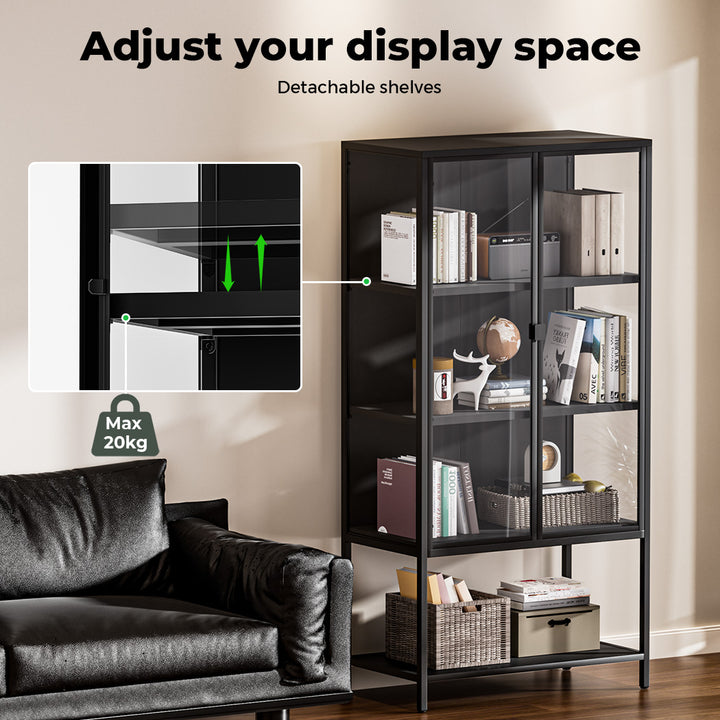4 Tier Modern Glass Display Cabinet 2 Door
