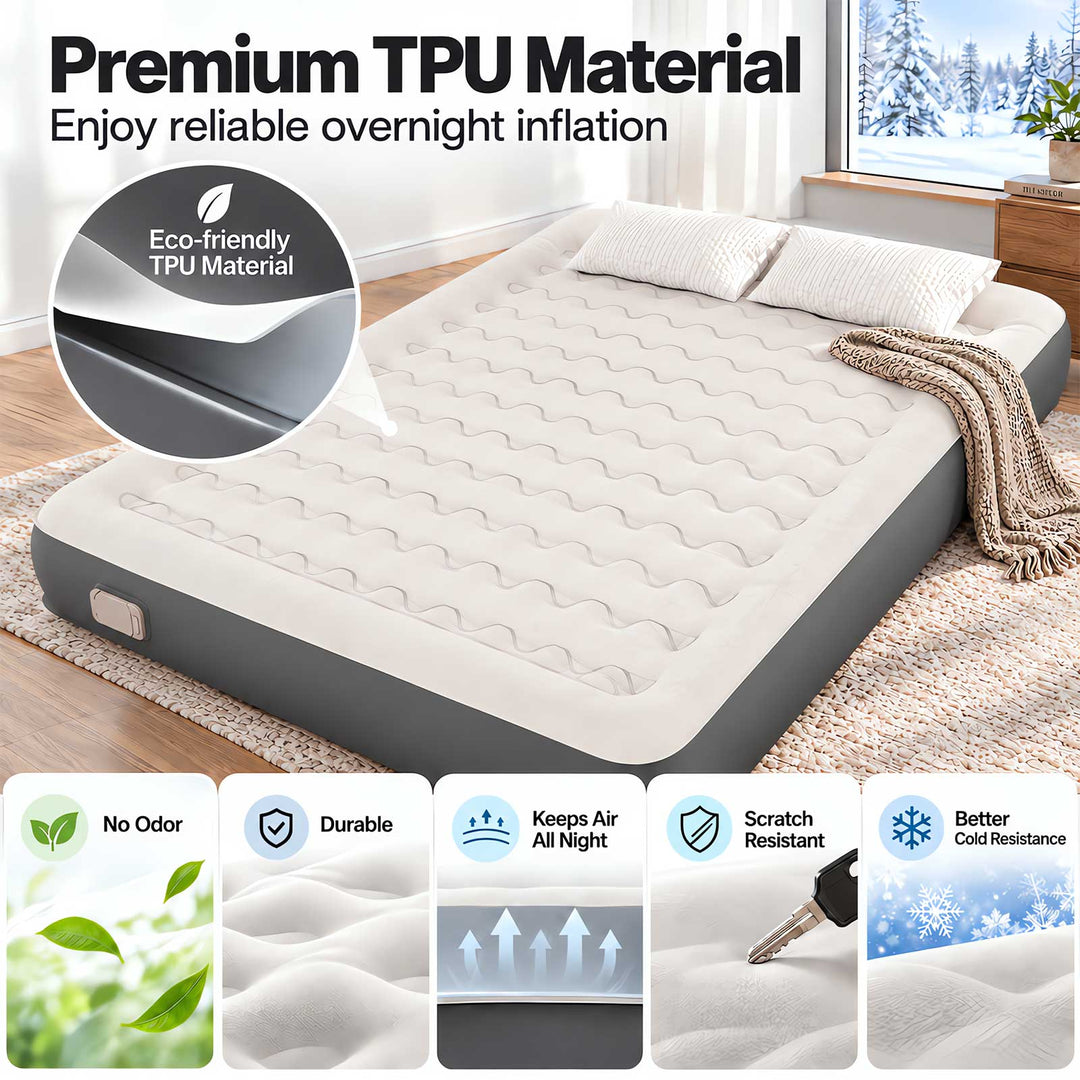 Inflatable Mattress TPU Air Bed with Pillow Pump Camping Double Grey