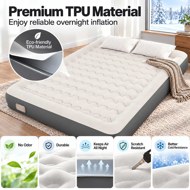 Inflatable Mattress TPU Air Bed with Pillow Pump Camping Double Grey