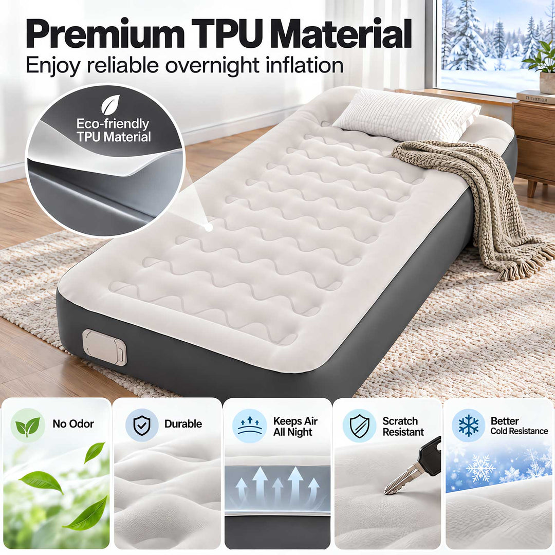 Inflatable Mattress TPU Air Bed with Pillow Pump Camping Single Grey
