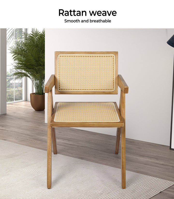 Levede 2x Dining Chair Solid Wood Rattan Natural - Levede